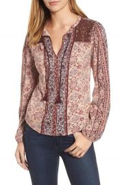 Lucky Brand Beaded Mixed Print Top Red at Nordstrom